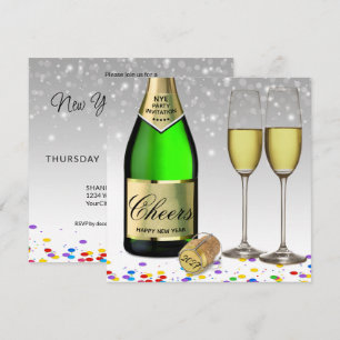 New Year Eve 2027 Sparkling Wine Bottle Invitation