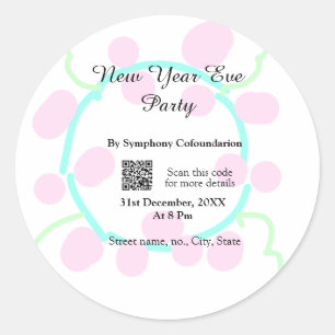 New year eve party scan QR RSVP name pink blue Classic Round Sticker