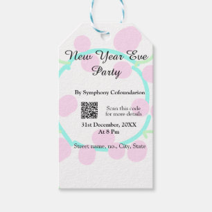 New year eve party scan QR RSVP name pink blue Gift Tags