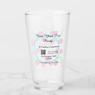 New year eve party scan QR RSVP name pink blue Glass