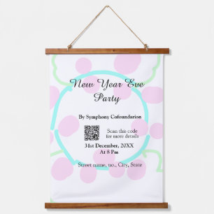 New year eve party scan QR RSVP name pink blue Hanging Tapestry