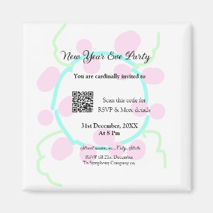New year eve party scan QR RSVP name pink blue Magnet