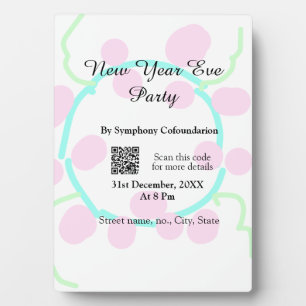 New year eve party scan QR RSVP name pink blue Plaque