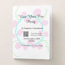 New year eve party scan QR RSVP name pink blue 
