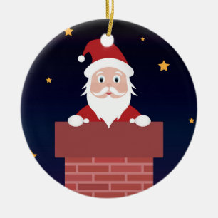 New Year Eve Santa Claus down the Chimney Ceramic Ornament