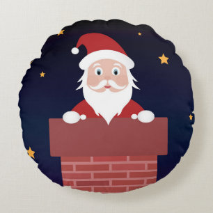 New Year Eve Santa Claus down the Chimney  Round Cushion