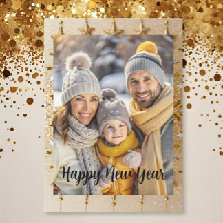 New year Family Photo elegant typography modern Holiday Card