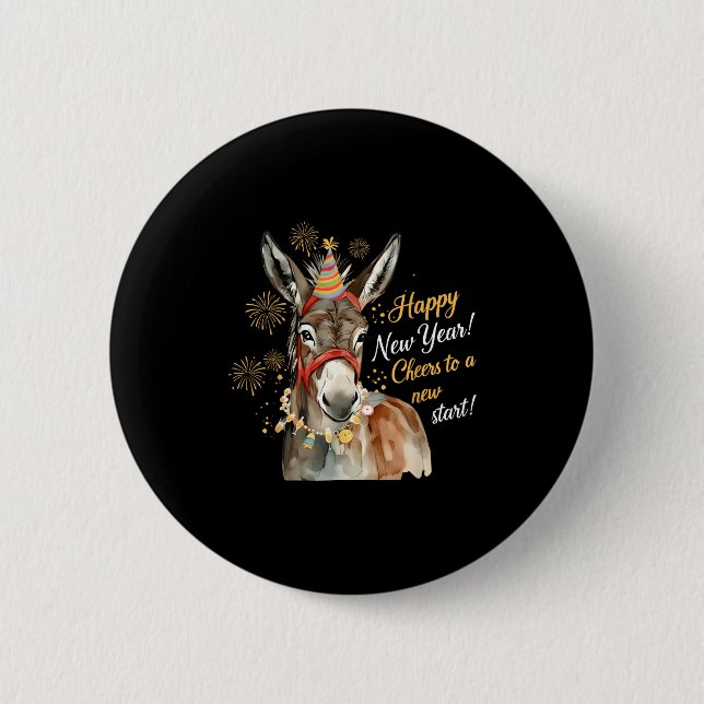 New Year Farm Animal Farmgirl Happy New Year  6 Cm Round Badge (Front)