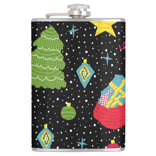 New Year Festive: Colourful Seamless. Hip Flask (Front)