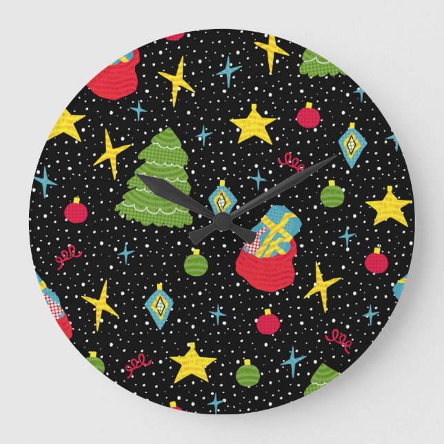 New Year Festive: Colourful Seamless. Large Clock (Front)