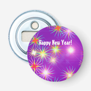 New Year Fireworks Flash on Purple Bottle Opener