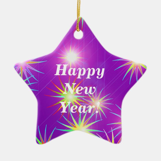 New Year Fireworks Flash on Purple Ceramic Tree Decoration (Front)