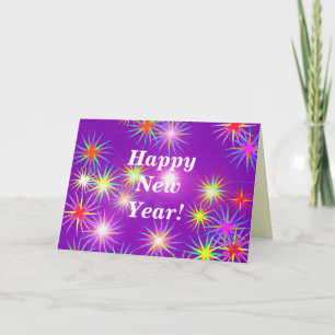 New Year Fireworks Flash on Purple Holiday Card