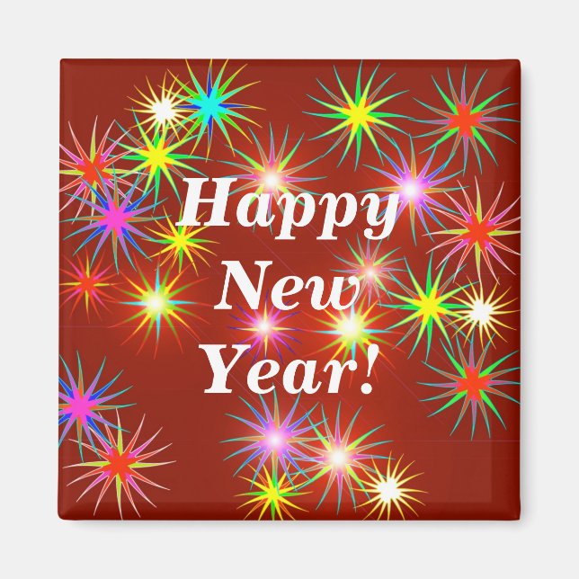 New Year Fireworks Flash on Red  Magnet (Front)