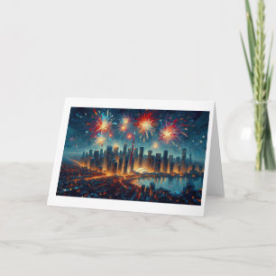 New Year Fireworks Over Toronto Skyline, Card