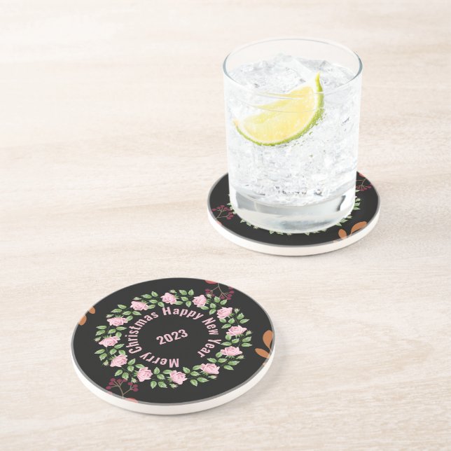New Year Floral Sandstone Coaster (Side)