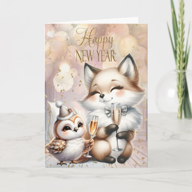 New Year Fox and Owl Card (Front)