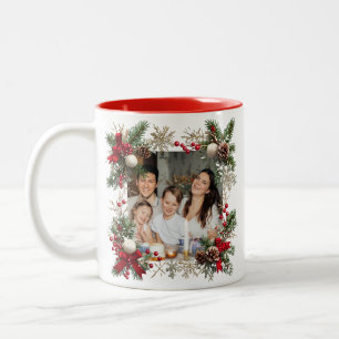 NEW YEAR Frame with Gold Pine Photo Family 2026 Two-Tone Coffee Mug