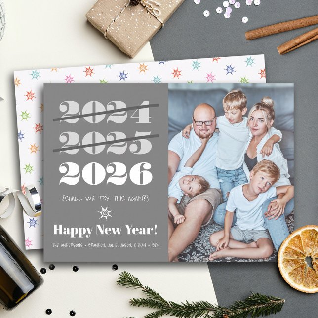 New Year Funny 3rd Time a Charm Modern Grey Photo  Holiday Card (Creator Uploaded)