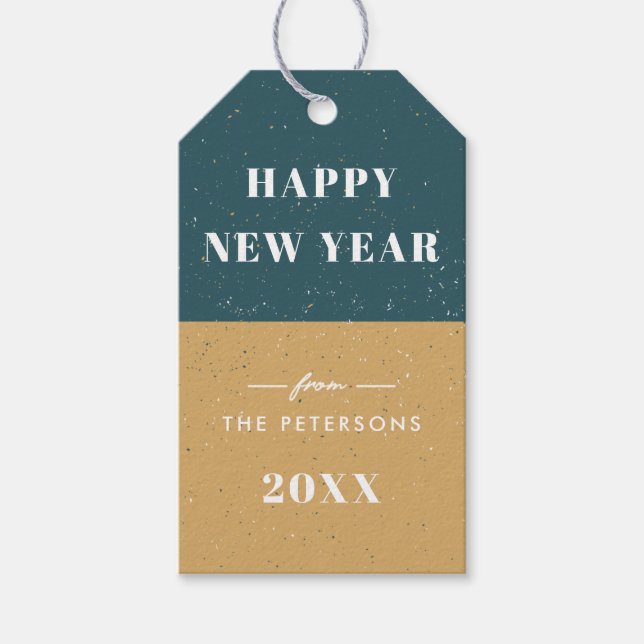 New Year Geometric Holiday Gift Tag - Teal Blue (Front)