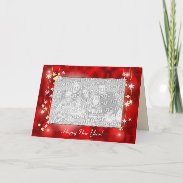 New Year Gold and Silver Stars Photo Holiday Card (Front)