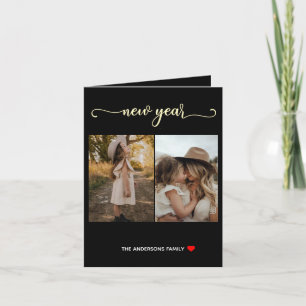 New Year   Gold  black  2 Photo Card