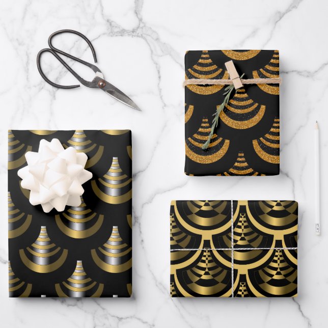 New Year Gold & Black Art Deco Style Wrapping Paper Sheet (Front)