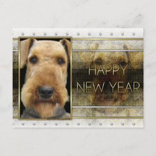 New Year - Golden Elegance - Airedale Holiday Postcard