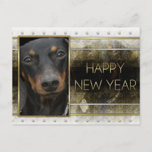 New Year - Golden Elegance - Dachshund Winston Holiday Postcard
