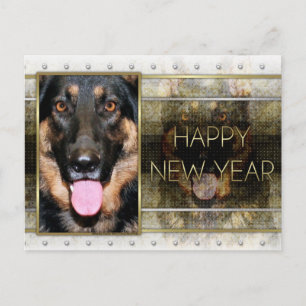 New Year - Golden Elegance - German Shepherd Kuno Holiday Postcard