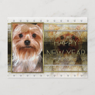 New Year - Golden Elegance - Yorkshire Terrier Holiday Postcard