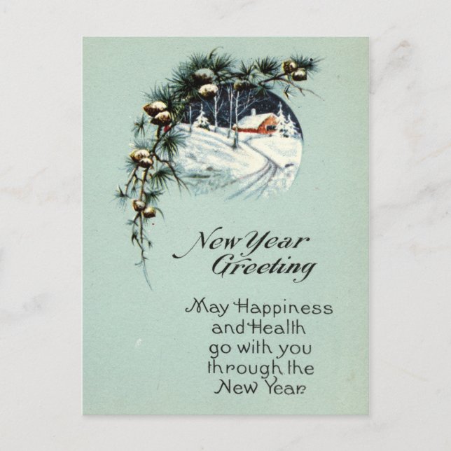 New Year Greeting 1915 Vintage Holiday Postcard (Front)