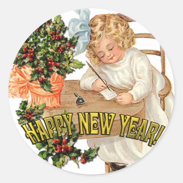 New Year Greeting Classic Round Sticker (Front)