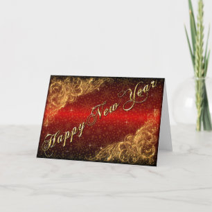 New Year Greetings with Florish and Sparkle Holiday Card