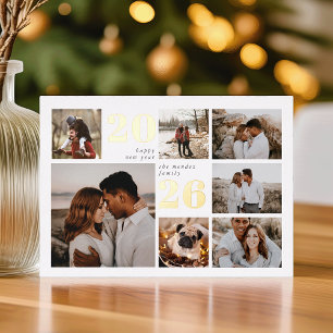 New Year Grid   Modern Photo Collage Foil Holiday Card