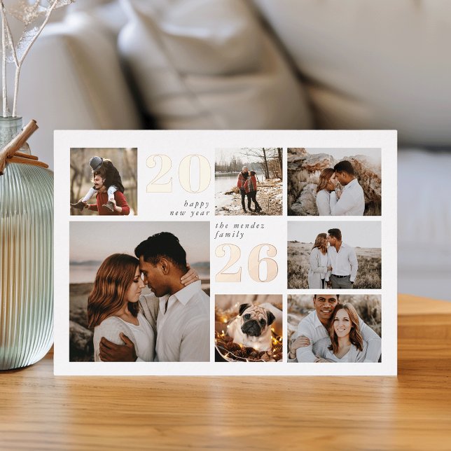 New Year Grid | Modern Photo Collage Foil Holiday Card (Creator Uploaded)