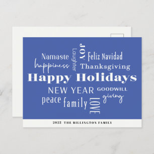 New Year Holiday Greetings Cobalt Postcard