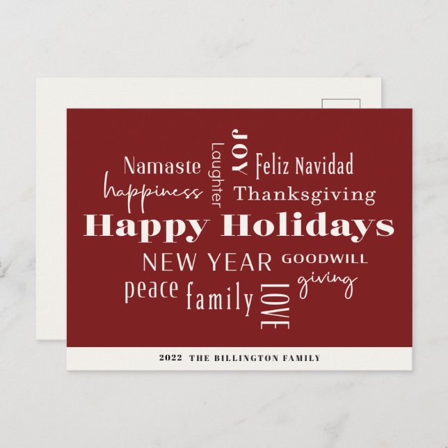 New Year Holiday Many Greetings Burgundy (Front/Back)