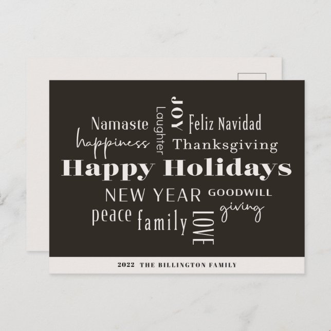 New Year Holiday Many Greetings Cream Black (Front/Back)