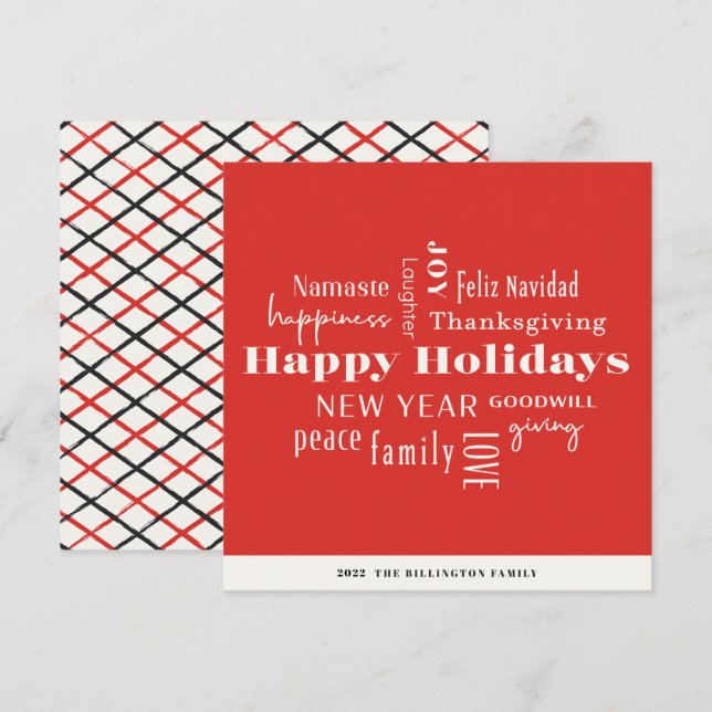 New Year Holiday Many Greetings Red Square Card (Front/Back)