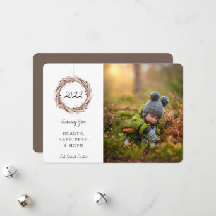 New Year Holiday Photo Card Fried Floral Wreath