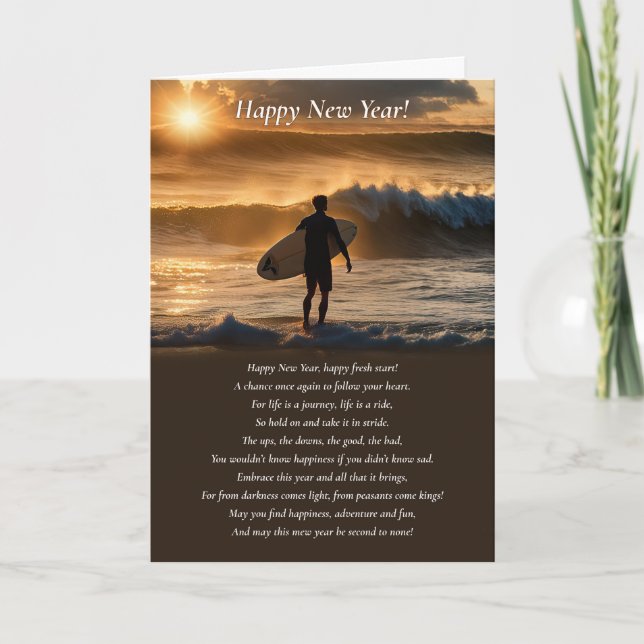 New Year Inspirational Thoughts with Surfer Poem Card (Front)