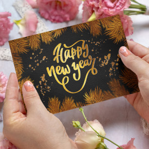 New Year Invitation Pine Gold Company Party