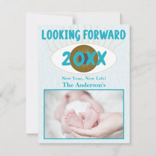 New Year Looking Forward Family Celebration Blue Holiday Card