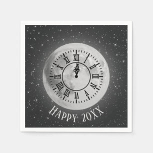 New Year Midnight Clock On Moon Napkin