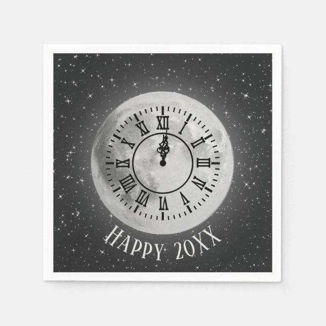 New Year Midnight Clock On Moon Napkin (Front)