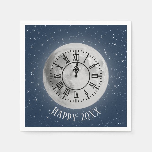 New Year Midnight Clock On Moon  Napkin (Front)