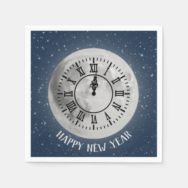 New Year Midnight Clock On Moon Napkins (Front)