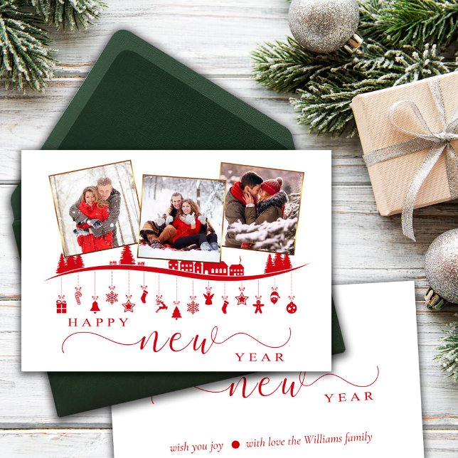 New Year Minimalist Red Style Photo Greeting Card (Creator Uploaded)