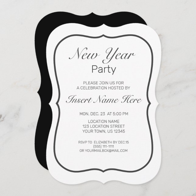 New Year Modern Minimalist White Black Invitation (Front/Back)